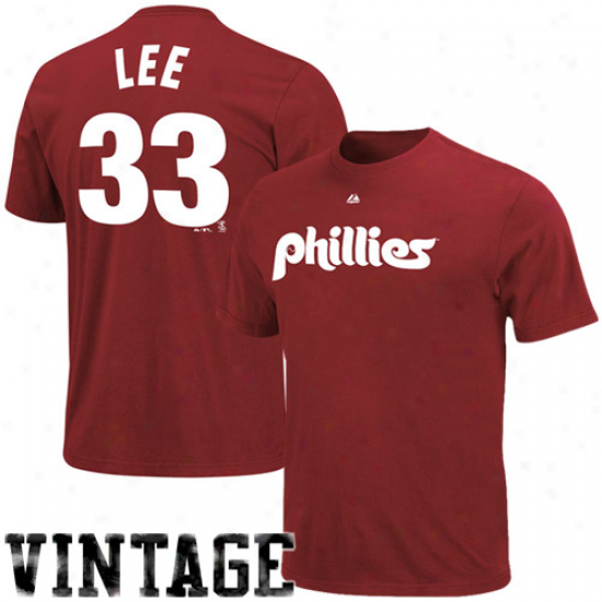 Majestic Philadelphia Phillies #33 Cliff Lee Youth Maroon Gamester Name & Number Throwback T-shirt