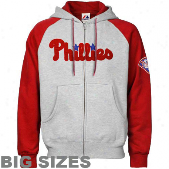 Majrstic Philadelphia Phillies Ash-red Applique Big Sizes Full Zip Hoody Sweatshirt