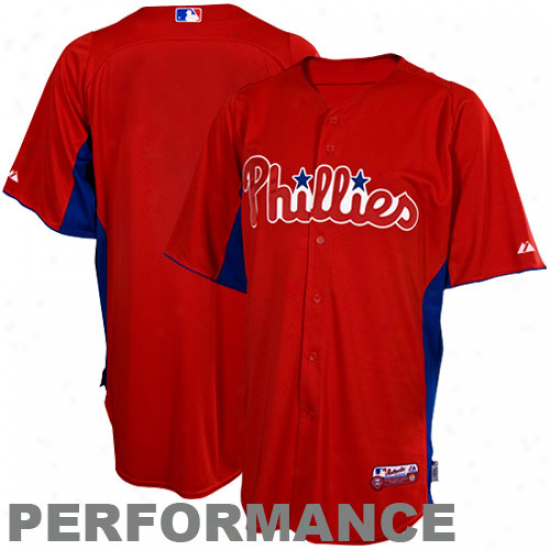 Majestic Philadelphia Phillies Batting Practice Performance Jersey - Red-royal Blue