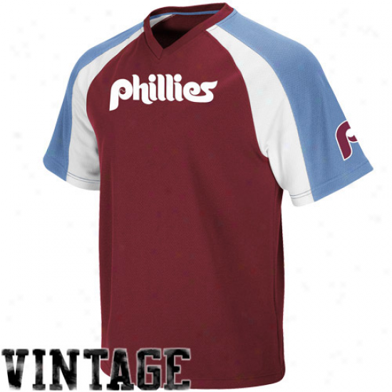 Majestic Philadelphia Phillies Crusader Cooperstown Pullover Jersey - Maroon-light Blue