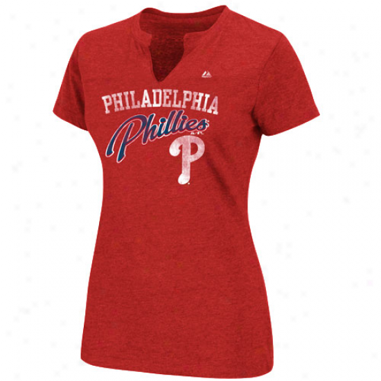 Majestic Philadelphia Phillies Ladies Game Lead Fashion Split Neck T-shirt - Red