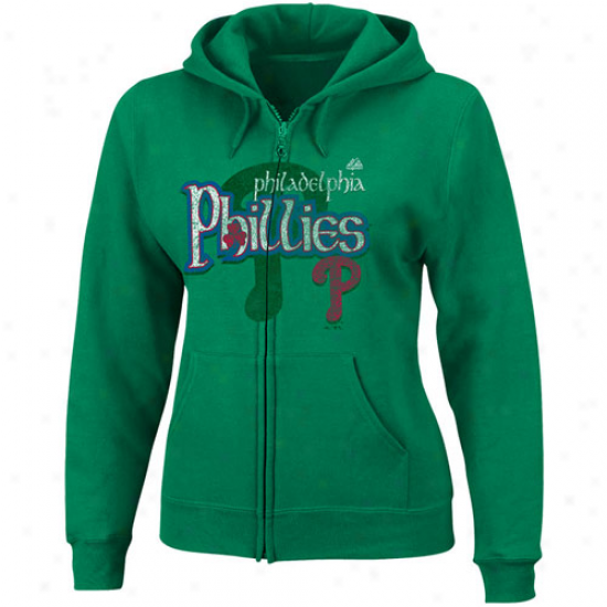 Majestic Philadelpnia Phillies Ladies Kelly Green Celtic Catch Full Zip Hoody Sweatshirt