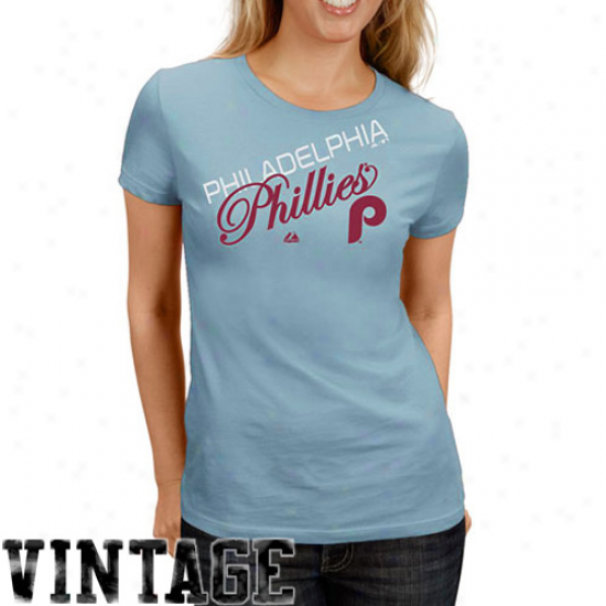 Majestic Philadelphia Phillies Ladies Lady Luck Pigment Dyed Vintage T-shirt - Light Blue