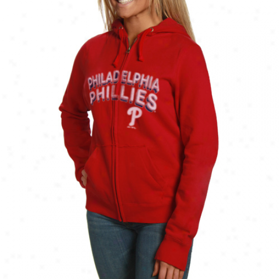 Majestic Philadelphia Phillies Ladies Red Instant Replay Full Zip Hoody Sweatshirt