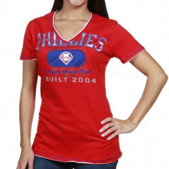 Majestic Philadelphia Phillies Ladies Red Nice Hit aFshion V-neck Premium T-shirt