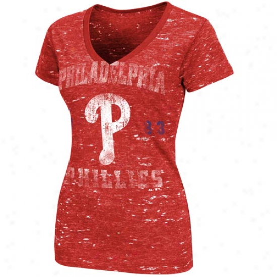 Majestic Philadelphia Phillies Ladiss Red Sapphire Premium V-neck Heathered T-shirt