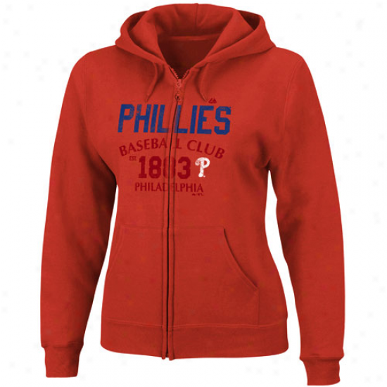 Majestic Philadelphia Phillies Ladies Red Team Glory Full Zip Hoodie Sweatshirt