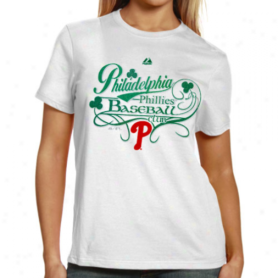 Majestic Philarelphia Phillies Ladies White Cursive Celtic T-shirt