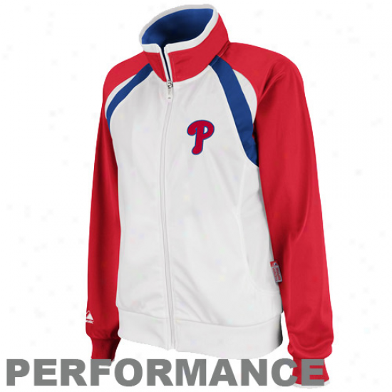 Majestic Philadelhpia Phillies Ladies White-red Therma Base Full Zip Perfofmance Course Jacket