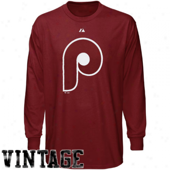 Majestic Philadelpia Phillies Marion Official Logo Cooperstown Lohgg Sleeve T-shirt