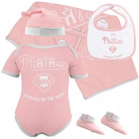 Majestic Philadelphia Philies Newborn Girls Pink Rookie Of The Year 5-piece Box Set