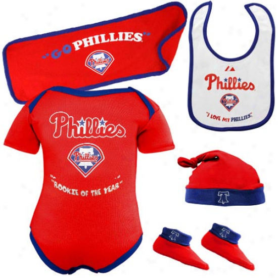 Majestic Philadelphia Phillies Newborn Red Rookie Of Tue Year 5-piece Creeper Set