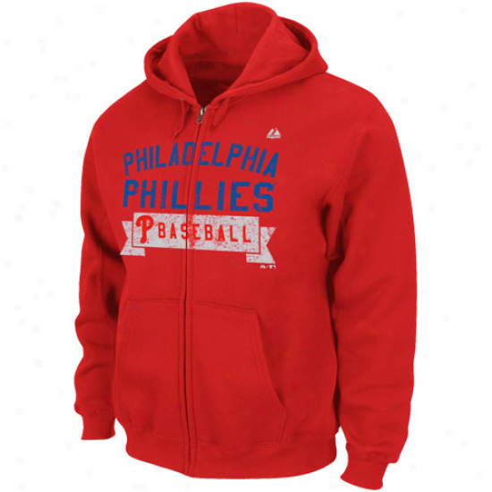 Majestic Philadelphia Phillies Red Acrh Classic Full Zip Hoodie Sweatshirt