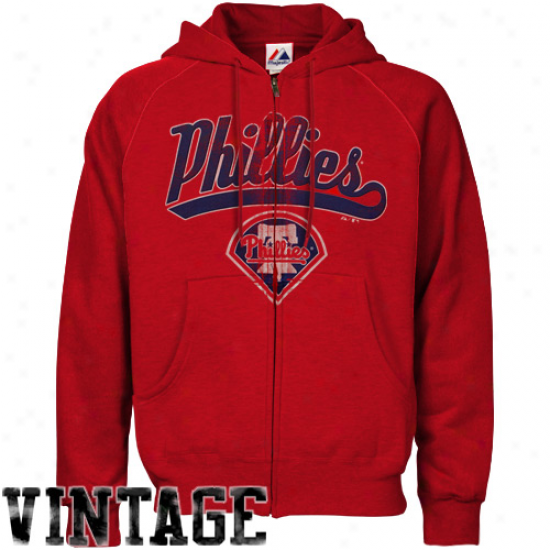 Majestic Philadelphia Phillies Red Big Contribute Full Zip Hoodie Sweatshirt