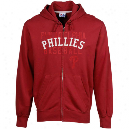 Majestic Pniladelphia Phiillies Red Igneous Fastball Full Zip Hoodie Sweatshirt