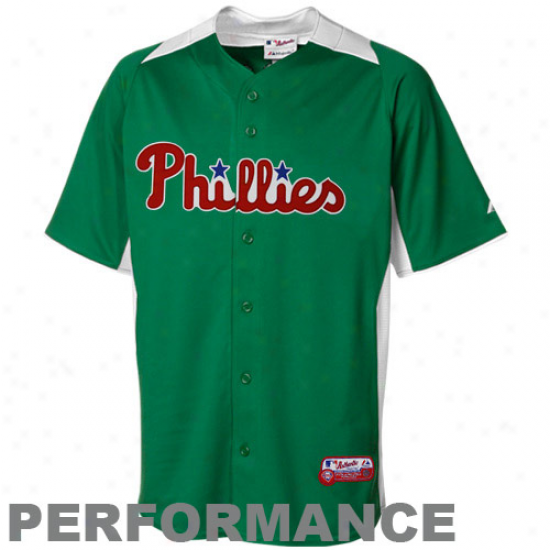 Majestic Philadelphia Phillies St. Patrick's Appointed time Authentic Cool Base Performance Jersey - Kelly Green