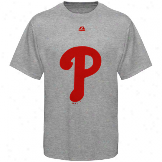 Majestic Philadelphia Phillies Youtu Ash Soft Density Officiak Logo T-ehirt