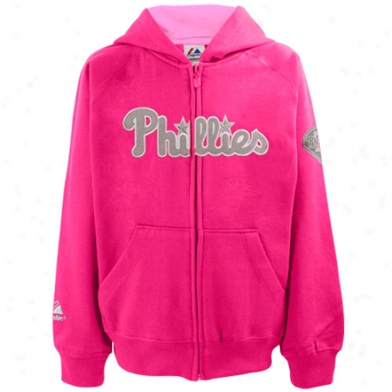 Majestic Philadelphia Phillies Youth Girls Filled Zip Hoodie Sweatshirt - Hot Pink