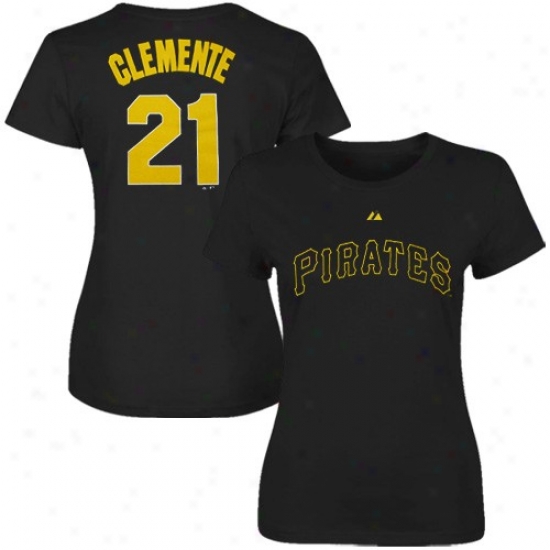 Majestic Pittsburgh Pirates #21 Roberto Clemente Ladies Black Cooperstown Player T-shirt