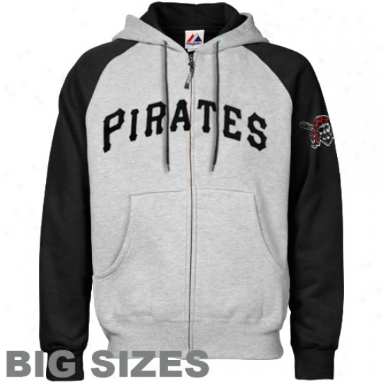 Majestic Pittsburgh Pirates Ash-black Applique Big Sizes Full Zip Hoody Sweatshirt