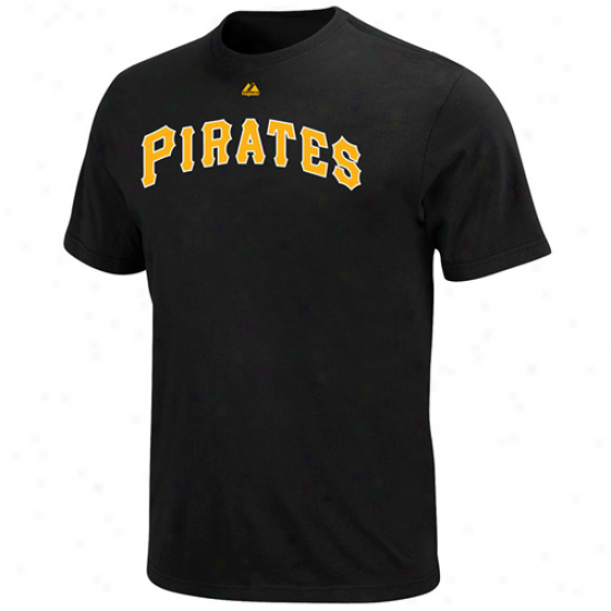 Majestic Pittsburgh Pirates Cooperstown OfficialW ordmark T-shirt - Black