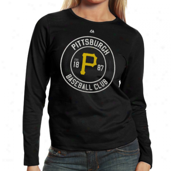 Majestic Pittsburgh Pirates Ladies Pro Sports Baseball Club Long Sleeve T-shirt - Black