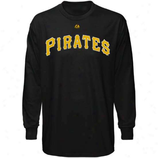 August Pittsburgh Pirates Official Wordmark Long Sleeve T-shirt - Black