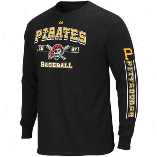 Majestic Pittsburgh Pirates Past Time Original Long Sleeve T-shirt - Black