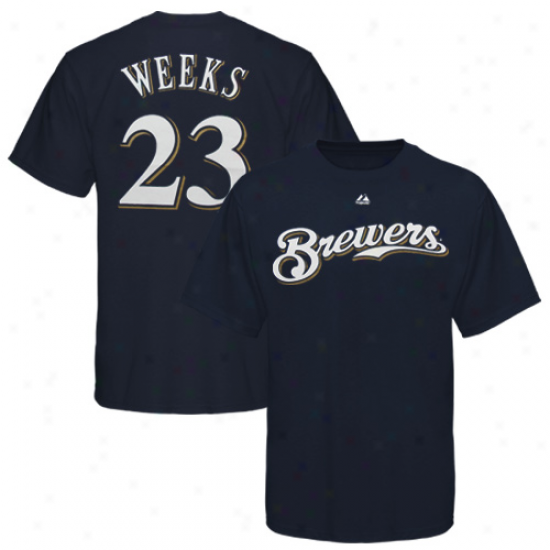Majestic Rickie Weeks Milwauke3 Brewers Player T-shirt - Navy Blue