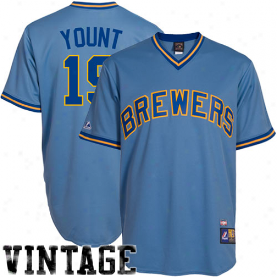 Majestic Robin Yount Milwaukee Bewers Replica Cooperstown Throwback Jersey - Light Blue
