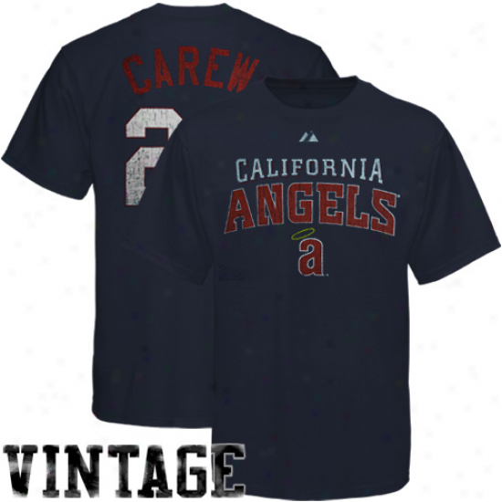 Majestic Rod Carew California Angels #29 Old-school Hero Premium T-shirt - Navy Blue