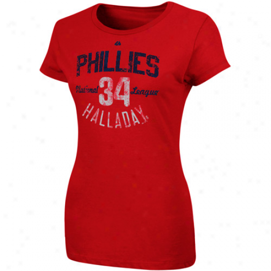 Majesstic Roy Halladay Philadelphia Pnillies #34 Ladies Trophy Man T-shirt - Red