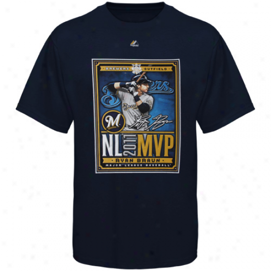 Majestic Ryan Braun Milwaukwe Brewers 2011 Nl Mvp T-shirt - Navy Blue