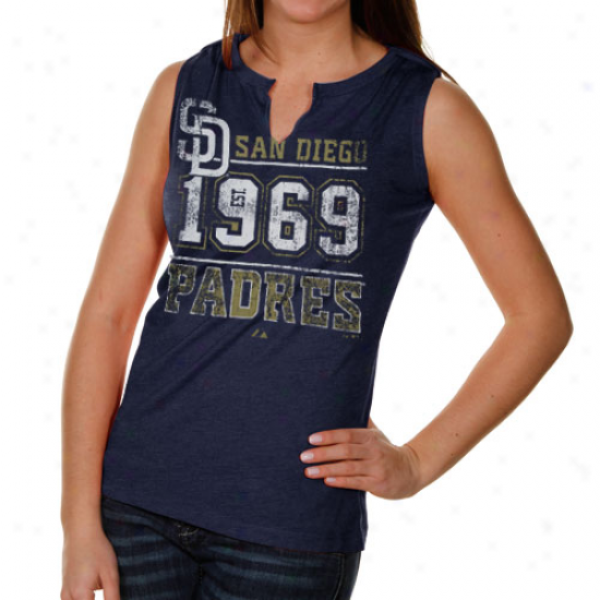 Majestic San Diego Padres Ladies Navg Blue Diamond Diva Heatyered Split-neck Tank Top