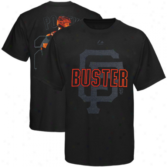 Majestic San Francisco Giants #28 Buster Posey Black Open Player T-shirt