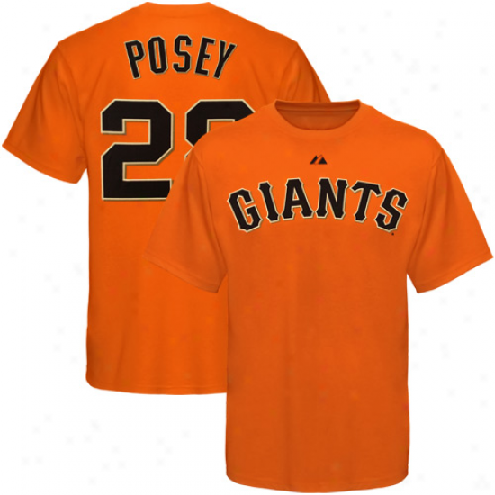 Majestic San Francisco Giants #28 Buster Posey Orange Player T-shirt