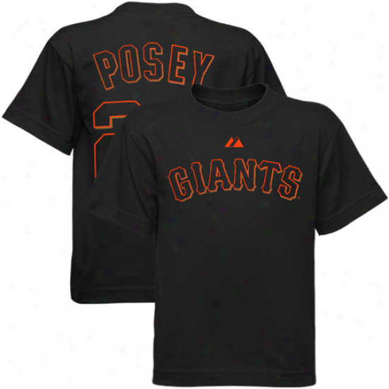 Majestic San Franciqco Giants #28 Buster Posey Preschool Black Mimic T-shirt