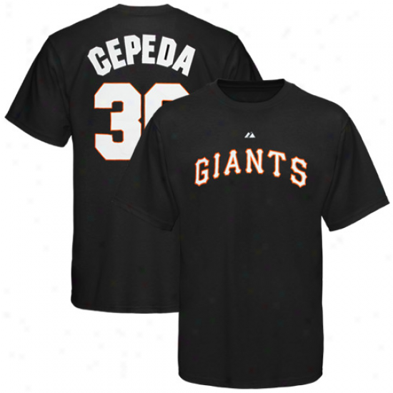 Majestic San Francisco Giants #30 Orlando Cepeda Black Cooperstown Play T-ahirt