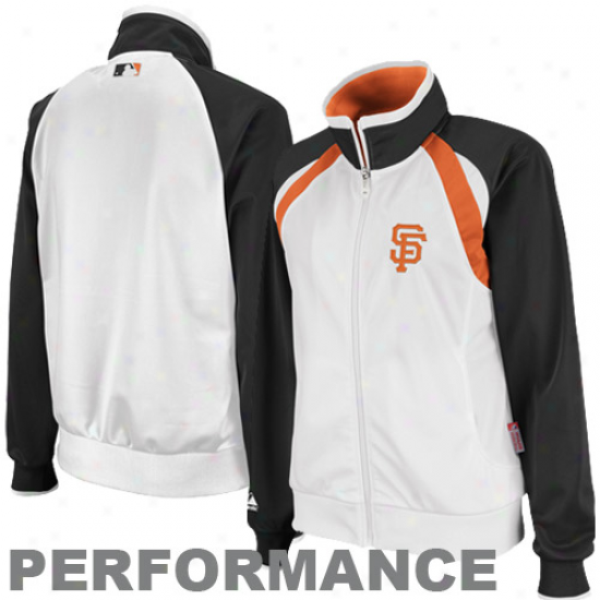 Majestic San Francisco Giants Ladies White-black Therma Base Full Zip Performance Track Jacket