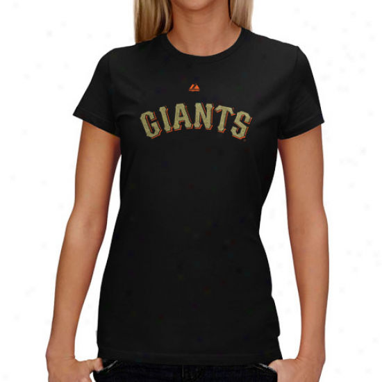 Majestic San Francisco Giants Ladies Wordmark Gold Program Player T-shirt - Black