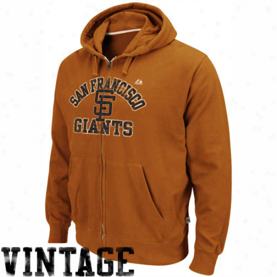 Majestic San Francisco Giants Orange Cooperstown Team Transfer Vintage Full Zip Hoodie Sweatshirt