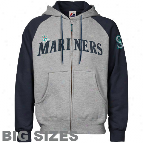 Majestic Seattle Mariners Ash-navy Melancholy Applique Big Sizes Full Zip Hoody Sweatshirt