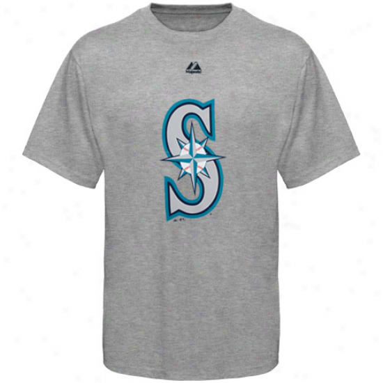 Majestic Seattle Mariners Ash Soft Drnsity Official Logo T-shirt