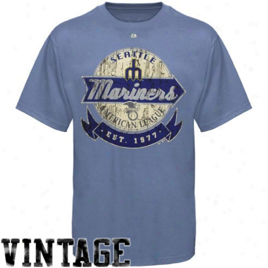 Majestic Seattle Mariners Classic Retro Vintage Heathered T-shirt - Light Blue