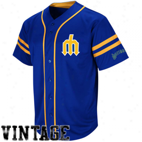 Majestic Seattle Mariners Cooperstown Throwback Heater Jersey - Royal Blue