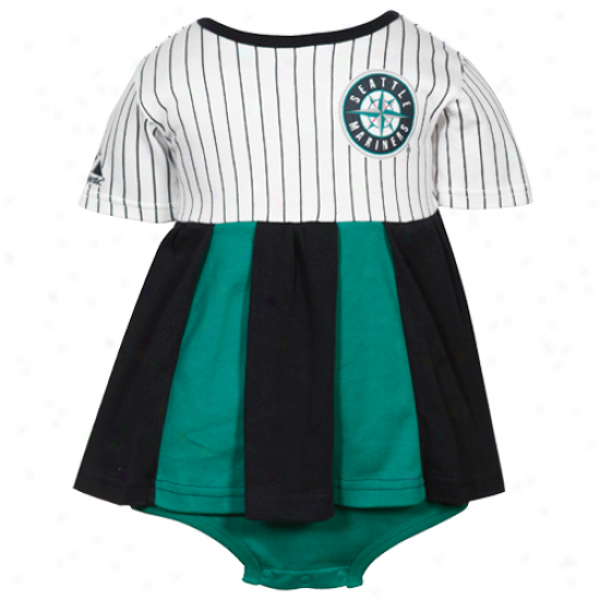 Majestic Seattle Mariners Infant Girls Pinstripe Creeper Dress - Navy Blue/green