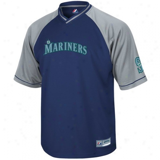 Majestic Seattle Mariners Navy Blje-gray Full Force V-neck Jersey