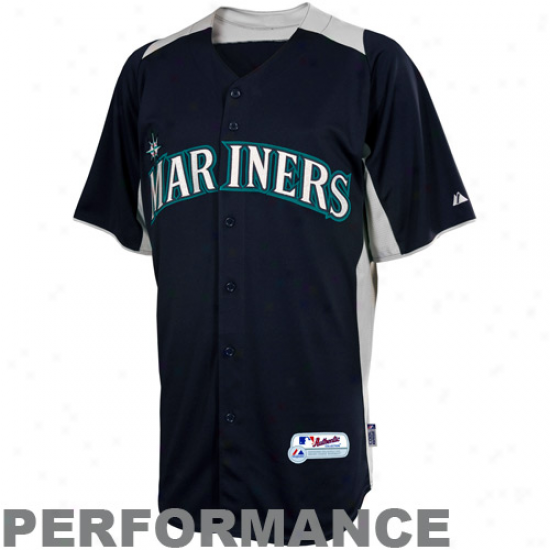 Majestic Seattle Mariners Youth Batting Practice Performance Jersey - Navy Blue-silver