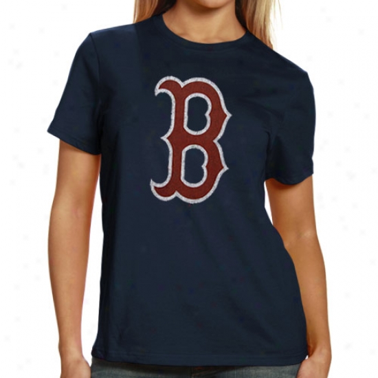 Majestic Swlect Boston Red Sox Ladies Navy Dismal Official Logo Single P5emium T-shirt