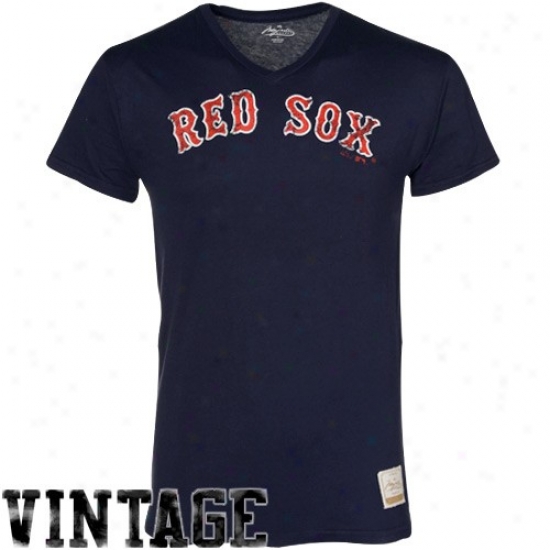 Majestic Select Boston Red Sox Navy Blue Offical Logo Premium V-neck T-shirt